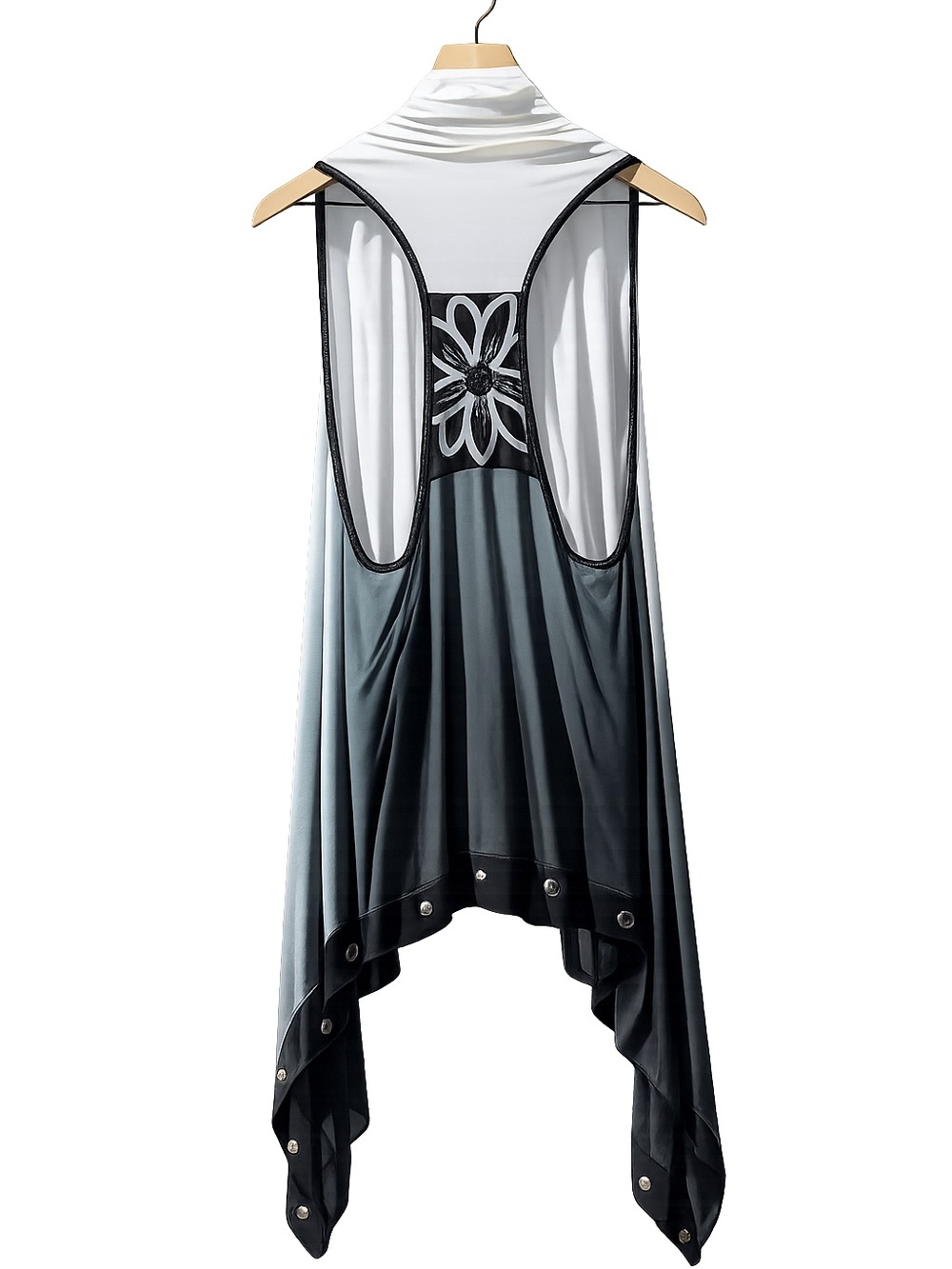 USINDO Boho Western Festival Vest Medium Black White Lagenlook Art